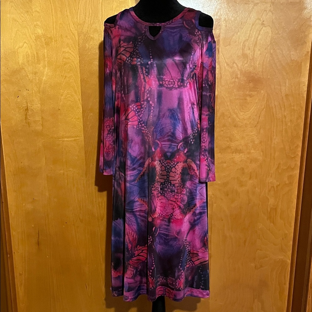 The Pyramid Collection Large Vibrant Pink and Purple 3/4 Sleeve Dress
